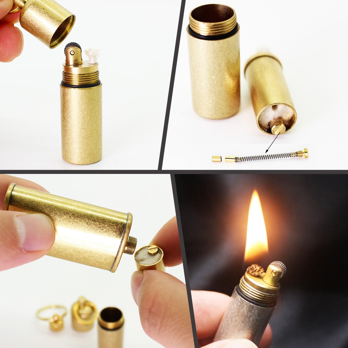 PPFISH Mini Brass Lighter - EDC Peanut Lighter Keychain - Waterproof Fire Starter Especially for Survival and Emergency Use
