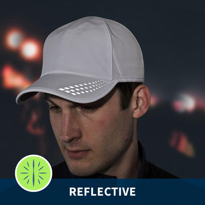 TrailHeads Men's Running Cap with UV Protection, Lightweight & Quick Drying Performance Sports Hat, UPF 50, Adjustable Fit - White/Reflective