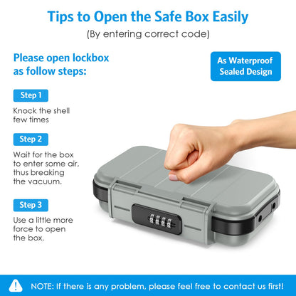 AMIR Portable Safe Box, Combination Security Case LockBox with Code, Waterproof Anti-Theft Mini Travel Safe Box with Removable Chain, Security Box for Home,Office, Grey