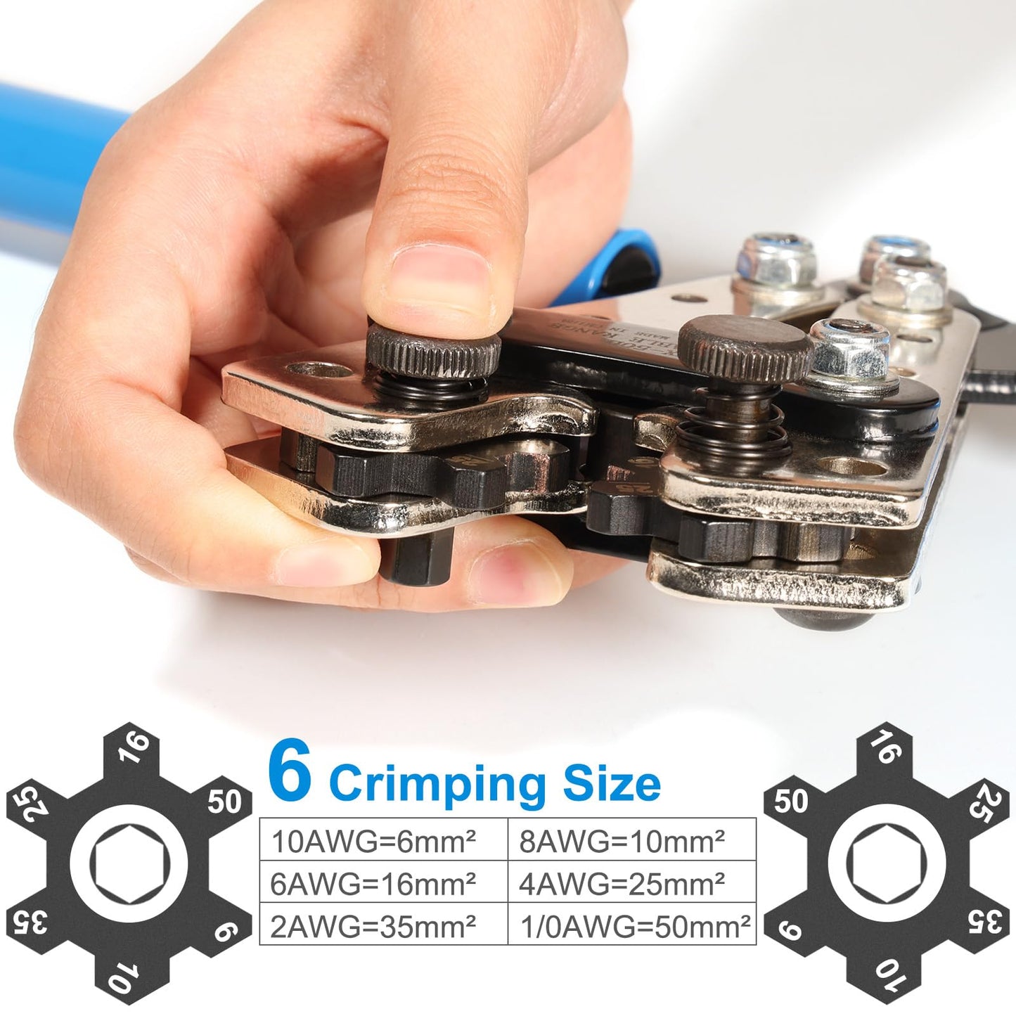 Solsop Battery Cable Crimper Tool for AWG 10, 8, 6, 4, 2, 1/0 Gauge Electrical Lug, Battery Lug Crimping Tool with 60PCS Copper Wire Lugs and Heat Shrink Tubing, Cable Cutter