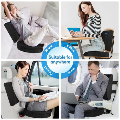 CloudBliss Seat Cushion,Office Chair Cushion,Car Seat Cushions,Lumbar Support Pillow for Office Chair,Back Support Memory Foam Pillow Coccyx Cushions for Tailbone Pain,Sciatica Back Pain Relief Black