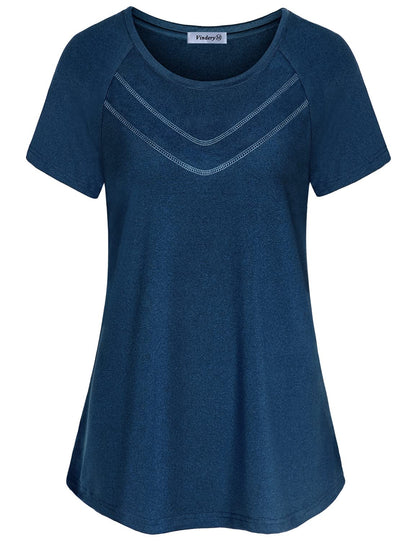 Vldnery Workout Shirts for Women Short Sleeve Yoga Tunic Tshirt Loose Fit Exercise Tops Training Running Clothes Fitness Tees Jogging Bike, Dark Blue 3X-Large
