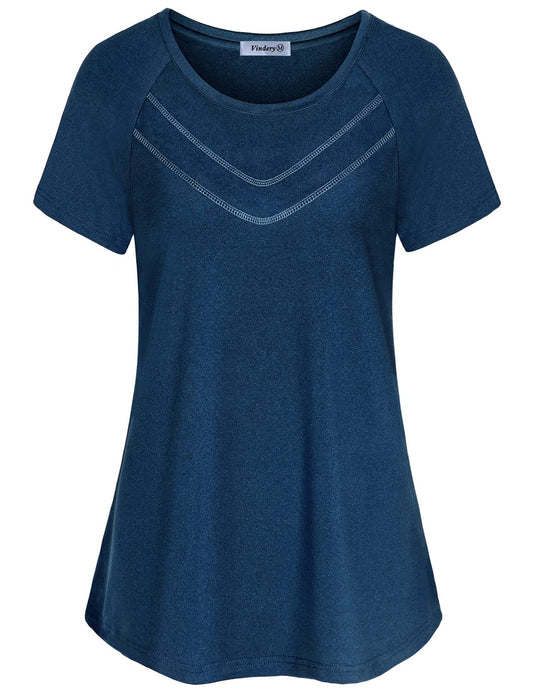 Vldnery Workout Shirts for Women Short Sleeve Yoga Tunic Tshirt Loose Fit Exercise Tops Training Running Clothes Fitness Tees Jogging Bike, Dark Blue 3X-Large