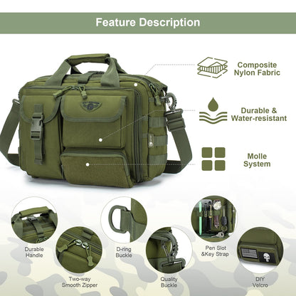 Stypos Tactical Messenger Bag, 14 Inch Tactical Briefcase for Man Military Laptop Bag Messenger Shoulder Bag Flight Bags for Pilots (Green)
