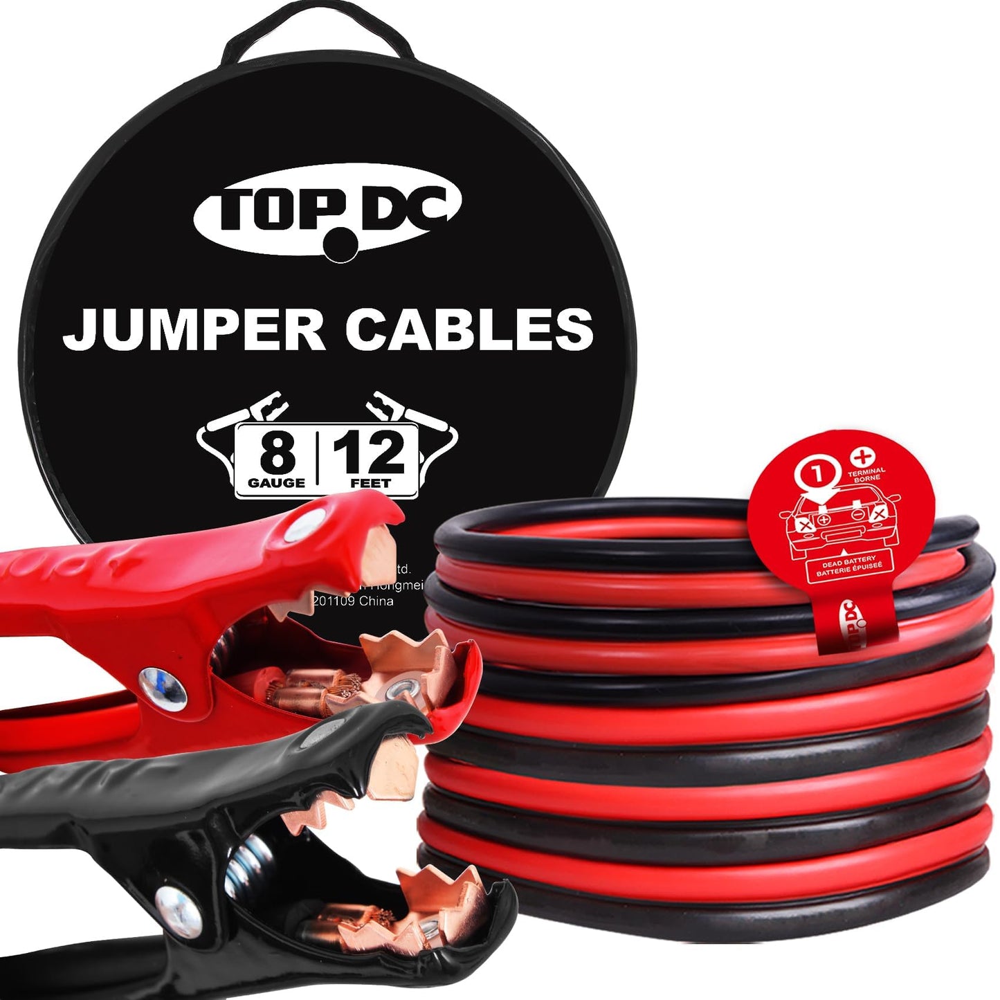 TOPDC 8 Gauge 12 Feet Jumper Cables for Car Battery, Heavy Duty Automotive Booster Cables for Jump Starting Dead or Weak Batteries with Carry Bag,(TD-P0812)