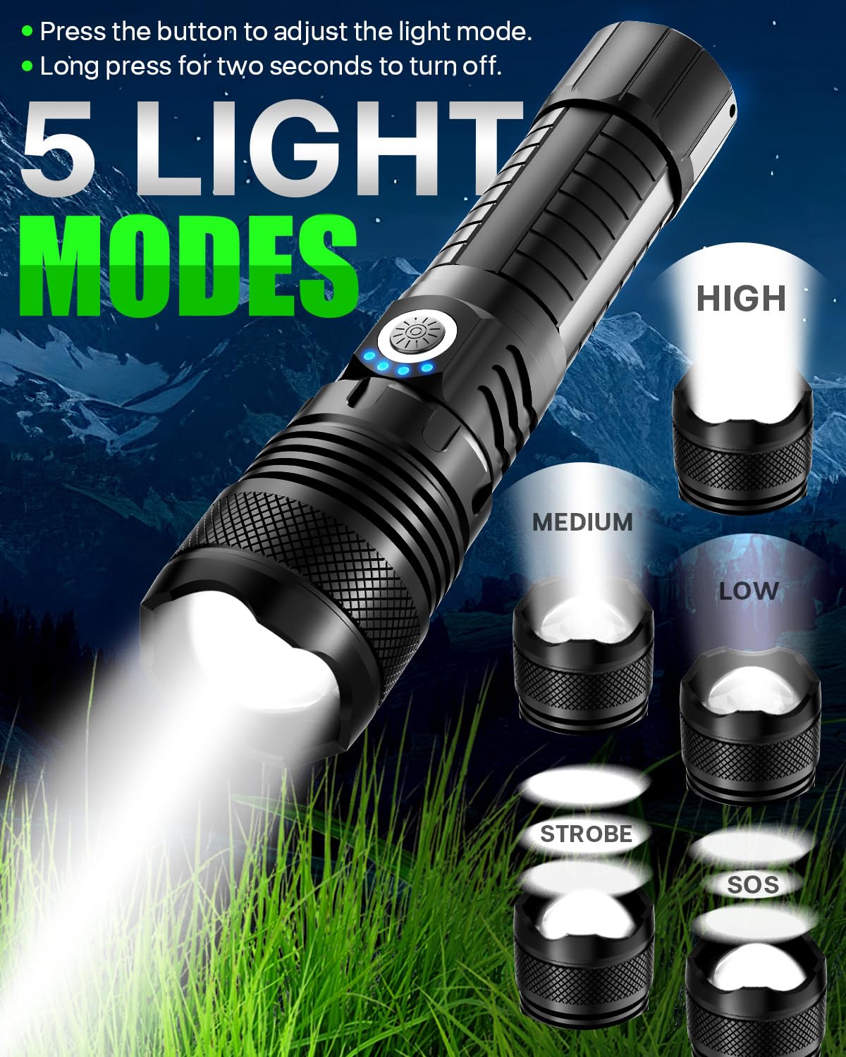 Victoper LED Flashlights, High Powered High Lumens Super Bright Tactical Flashlight, Rechargeable, 5 Modes Zoomable Waterproof Flash Lights for Emergency, Outdoor, Home, Camping, Hiking
