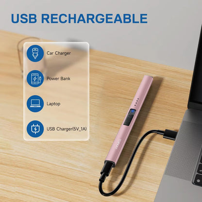 TOPKAY Electric Lighter Candle Lighter Windproof Flameless USB Rechargeable Plasma Arc Long Lighter for Grill Firework Kitchen Camping (Rose Gold)