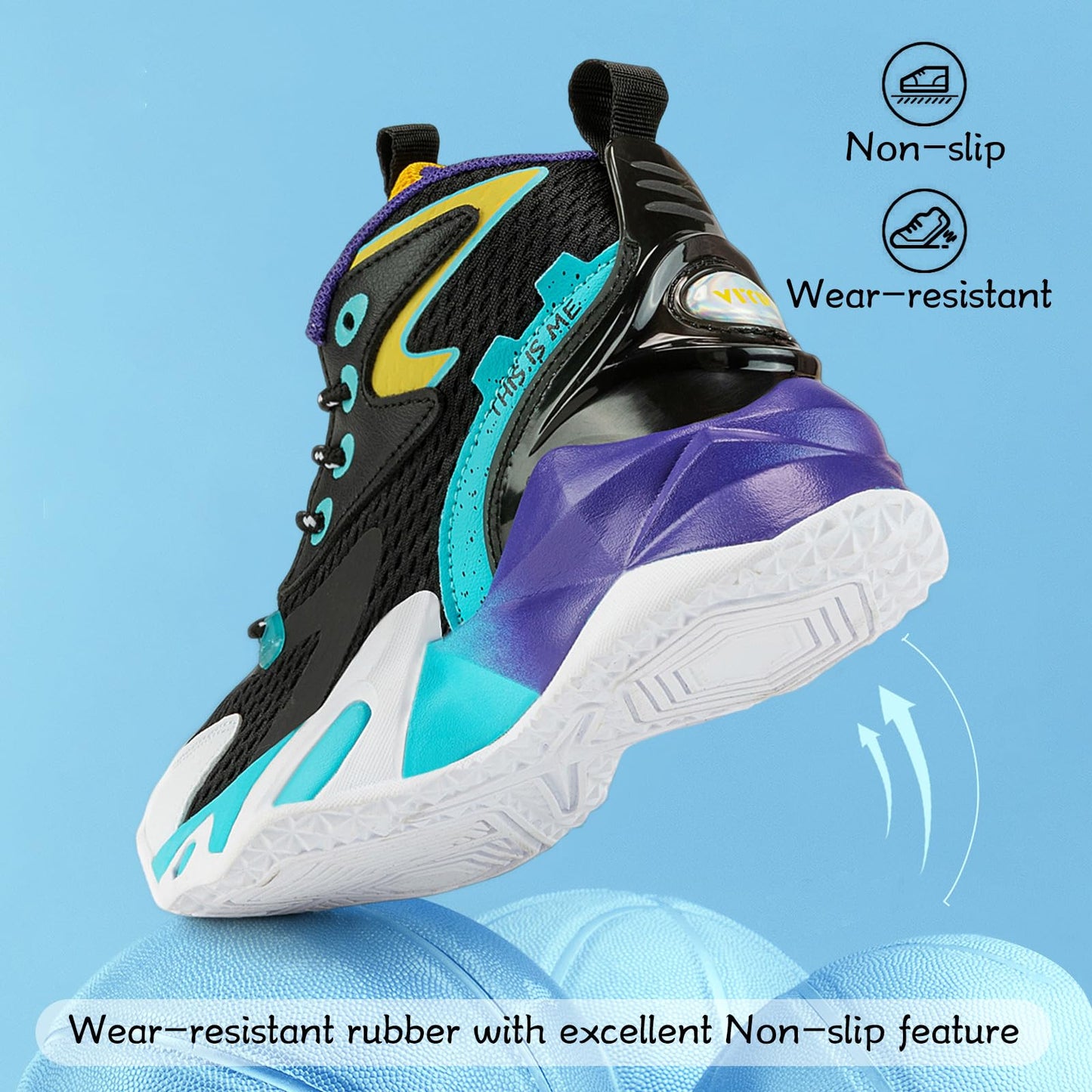 VITUOFLY Kids Basketball Shoes Boys Basketball Sneakers Girls Mid Top School Hoops Shoes Non-Slip Outdoor Sports Running Gym Little Kid Size 1