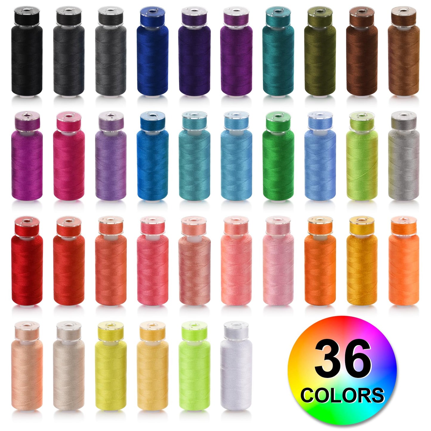Eoehro 72pcs Sewing Thread Kit, 36 Colors, 400 Yards per Spool Polyester Thread, Prewound Bobbins, Sewing Machine Threads