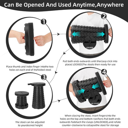 Qiguet Collapsible Stool, Folding Chair - Upgraded Portable Chair with Load Capacity 400lbs, Portable Stool for Camping Fishing Hiking - Folding Tool with Carrying Straps,Gifts for Fisherman (Black)