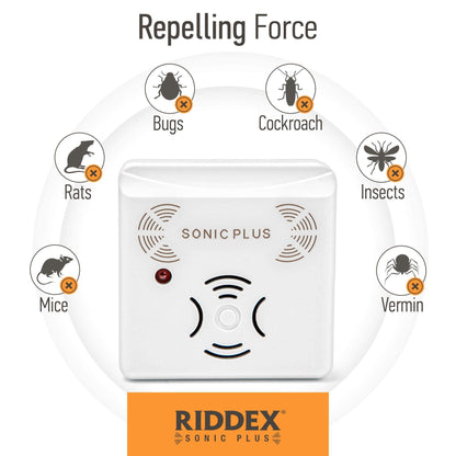 Riddex Sonic Plus Ultrasonic Pest Repeller, Plugs in with extra Outlets Indoor Use - Insect Repellent - Bug Repellents for Home Defense - Protect Against Rodents & Insects, Chemical Free(3 Pack White)