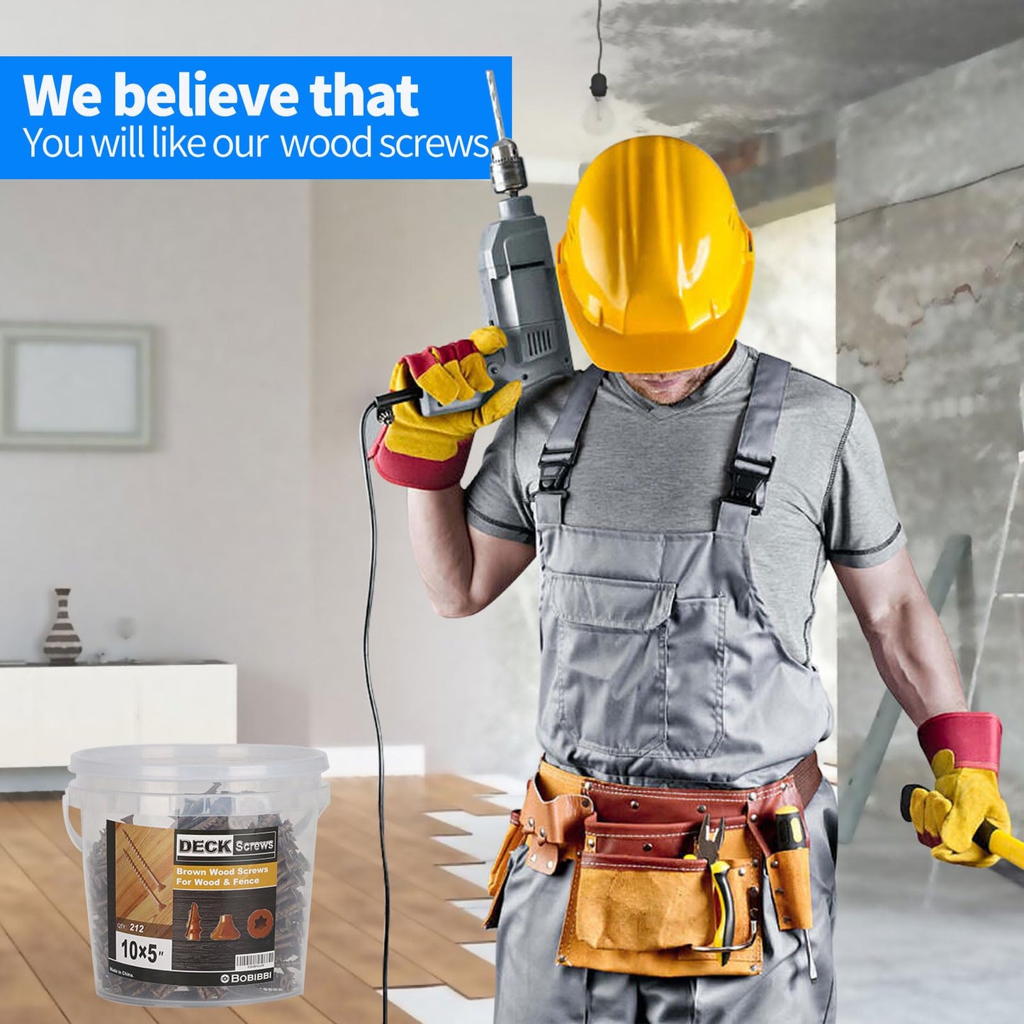 Bobibbi Wood Screws #10 x 3-1/2’’, T25 Star Torx Drive Flat Head Deck Screws, Brown, 58Pcs (1lb)