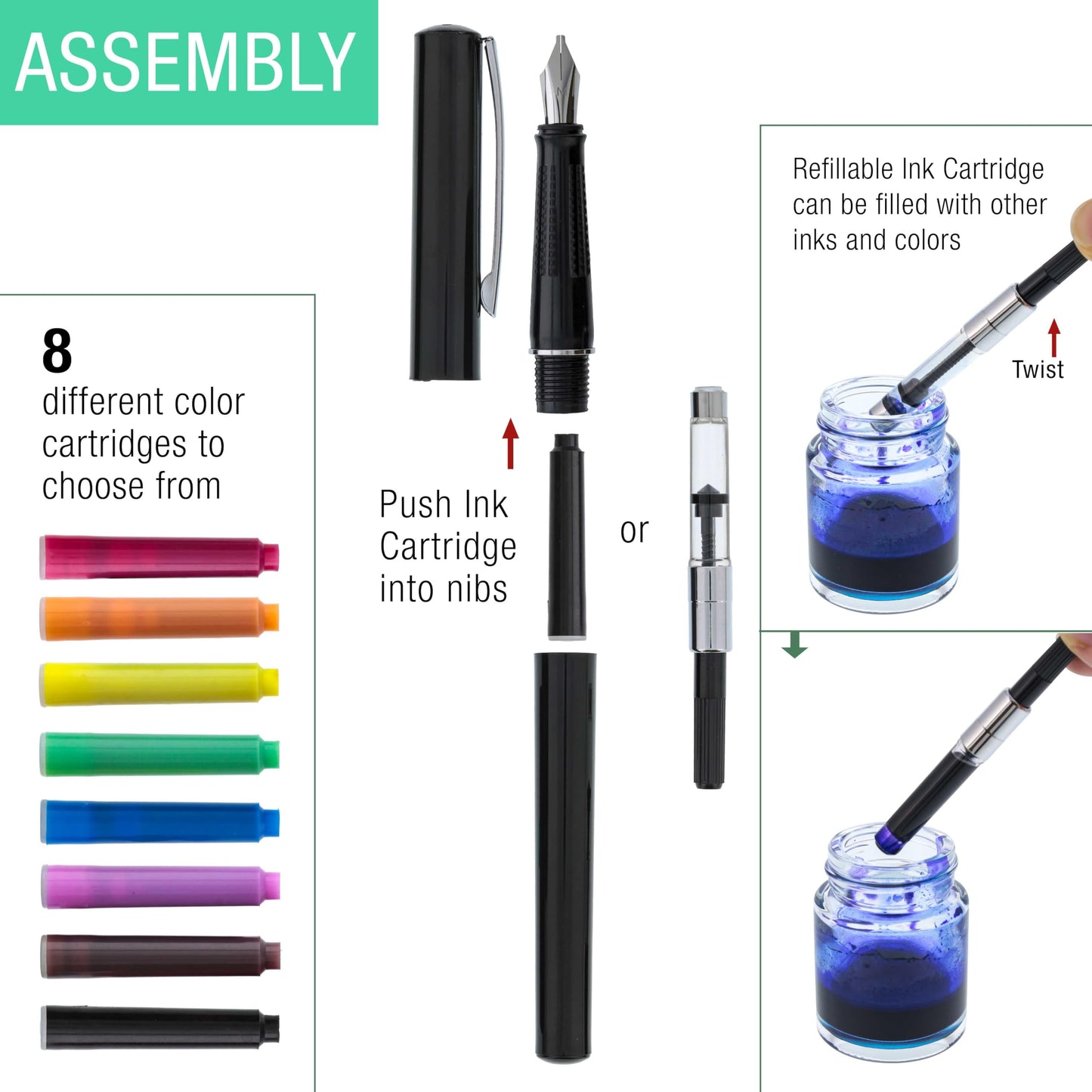 U.S. Art Supply 35-Piece Calligraphy Pen Set - 4 Pens, 5 Nibs, 22 Inks, Includes Calligraphy Pens for Writing, Beginners Handbook & Practice Paper Pad