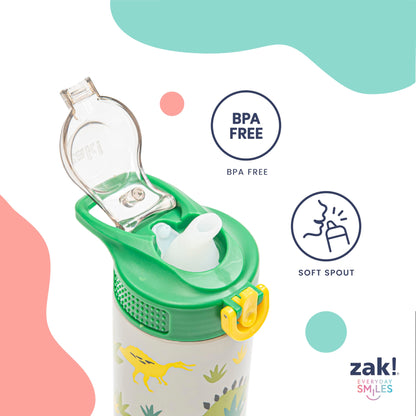 Zak Designs Disney Frozen Sage Kids Water Bottle For School or Travel, 14oz Stainless Steel Water Bottle With Straw, Handle, and Leak-Proof, Pop-Up Spout Cover (Anna & Elsa)