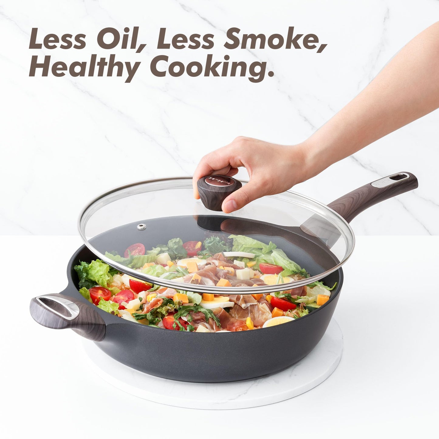 SENSARTE Nonstick Frying Pan Skillet with Lid, 12 Inch Large Deep Frying Pan, 5 Qt Non Stick Saute Pan with Cover, Induction Pan, Healthy Non Toxic Cooking Pan with Helper Handle, PFOA PFOS Free