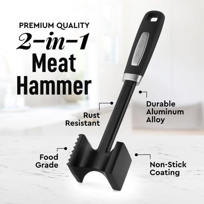 Zulay 10" Meat Tenderizer Hammer – Heavy-Duty Dual-Sided Mallet with Non-Slip Grip – Metal Meat Pounder for Tenderizing Beef, Chicken, Pork & More – Kitchen Tool for Cooking & BBQ - Black