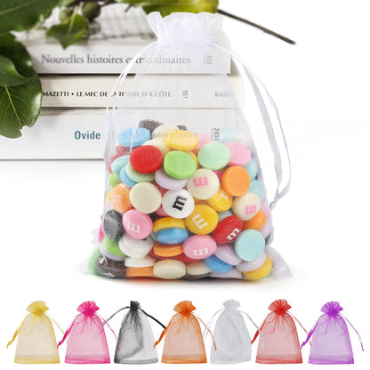 ANZNKU 50 Pack Organza Bags 5 x 7 Inch, White Sheer Favor Mesh Bags Drawstring, Gift Bag Small Size, Mesh Bag Drawstring For Wedding Party