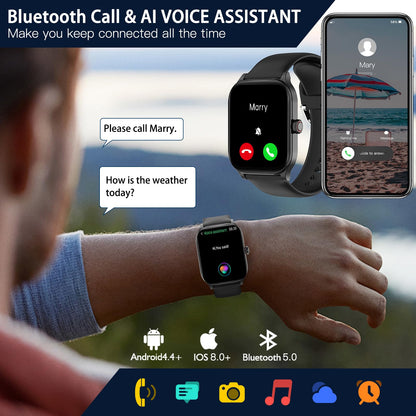 Smart Watch for Women Men(Answer/Make Call), Smartwatches with Heart Rate/SpO2/Sleep/Stress Monitor, IP68 Waterproof Activity Tracker for Android iPhone, 100+ Sports Fitness Watches (Black, 2.01“)
