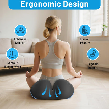 Cushzone Seat Cushion, Memory Foam Office Chair Cushions, Ergonomic Curved Design for Sciatica, Tailbone, Coccyx, Seat Support for Car, Desk Chair, Wheelchair, Enhances Long Sitting Comfort (Grey)