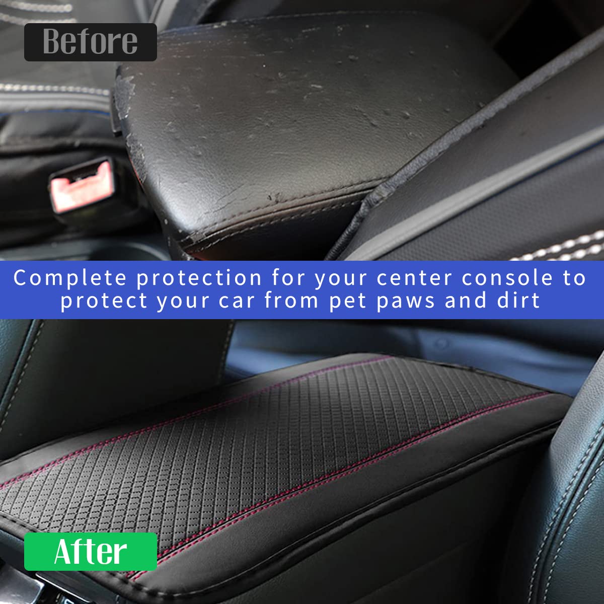 Ziciner Car Center Console Armrest Pad, PU Leather Waterproof Auto Armrest Seat Box Cover Protector, Universal 12.59x 7.24 Inch Vehicles Interior Accessories for Most Car SUV (Black & Pink)