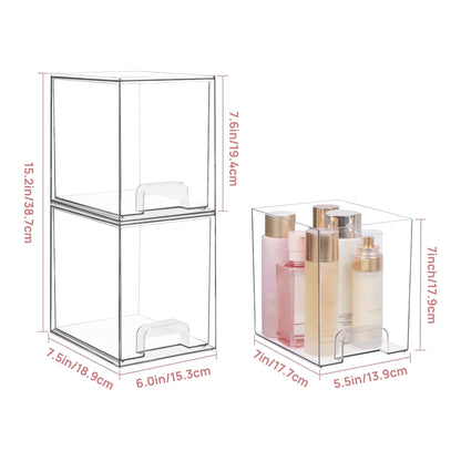 Vtopmart 7.6" H Clear Stackable Storage Drawers, 4 Pack Plastic Organizers Bins for Skincare, Cosmetics,Beauty Supplies,Ideal for Vanity, Bathroom,Kitchen Countertop,Cabinet Organization