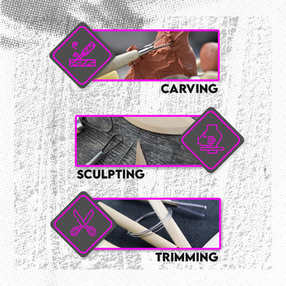 SE Pottery and Clay Carving Tool Set with Wooden Handles- Pottery Kit for Beginners- Clay Sculpting Set of 8 Pcs - 4PT8