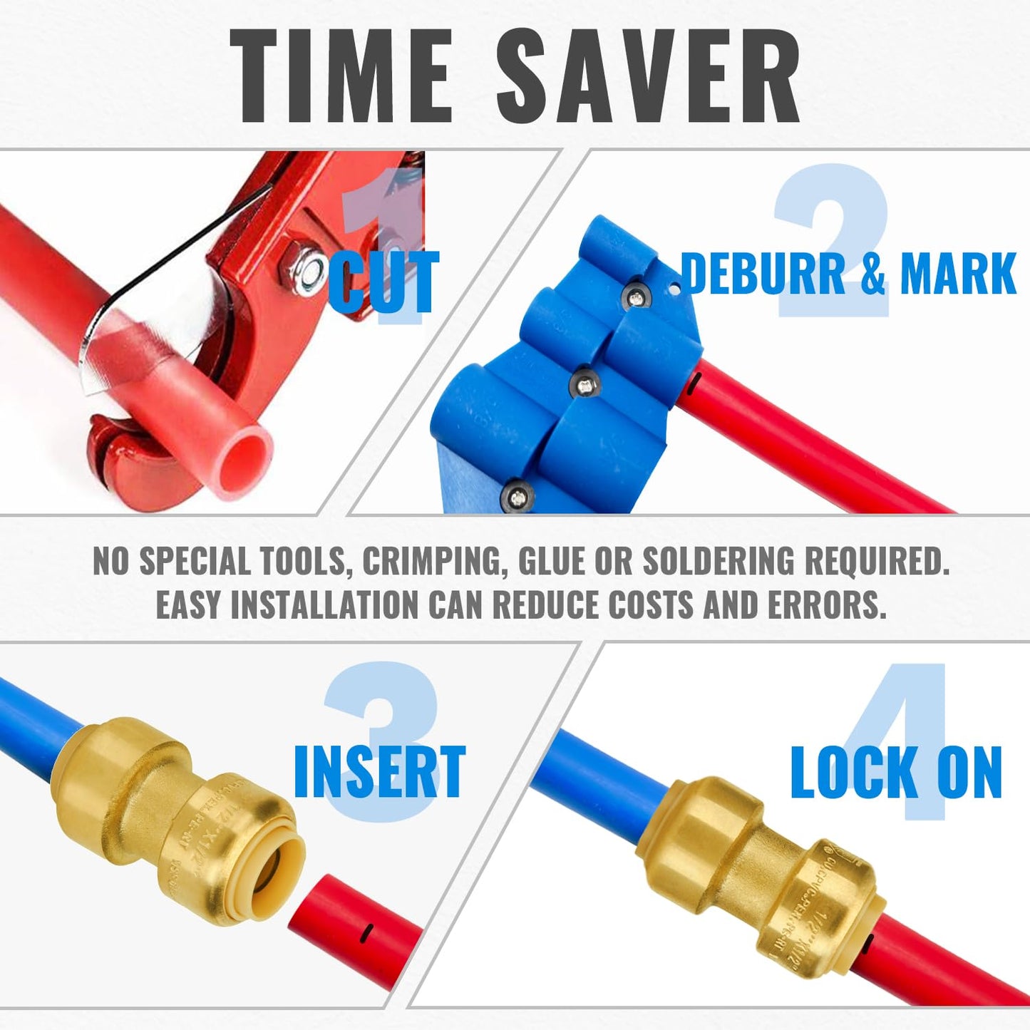 SUNGATOR 1/2 Inch Coupling, Push Pex Fittings 1/2 Inch, 1/2" Straight Coupling, No Lead Brass Push-to-Connect Fittings for Pex Pipe, Copper, CPVC, with 1 Disconnect Clip, Pack of 12