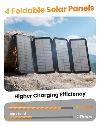 SOARAISE-Solar-Charger-Power-Bank - 48000mAh Wireless Portable Charger Built-in 4 Cables and 4 Solar Panels, PD QC 3.0 Fast Charging USB C Battery Pack with Flashlight for Camping Travel