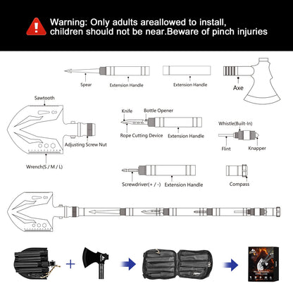 Suprock Survival Shovel High Carbon Steel Tactical Shovel Axe Folding Entrenching Tool Camping Hiking Shovel Carrying Pouch Car Emergency Survival Gear