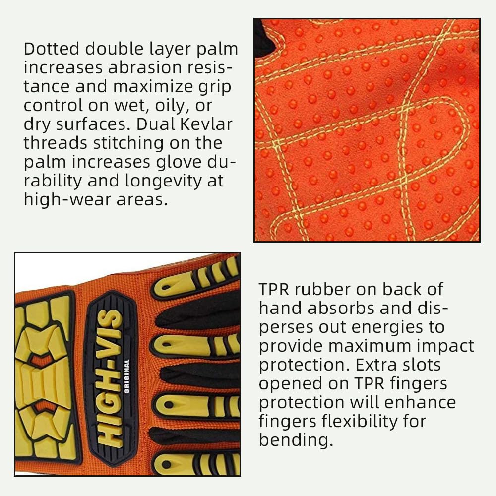 Seibertron High-Vis SDX2 Resistant Reducing Anti-Impact Mechanics Heavy Duty Safety Rescue Gloves CE EN388 4232 L