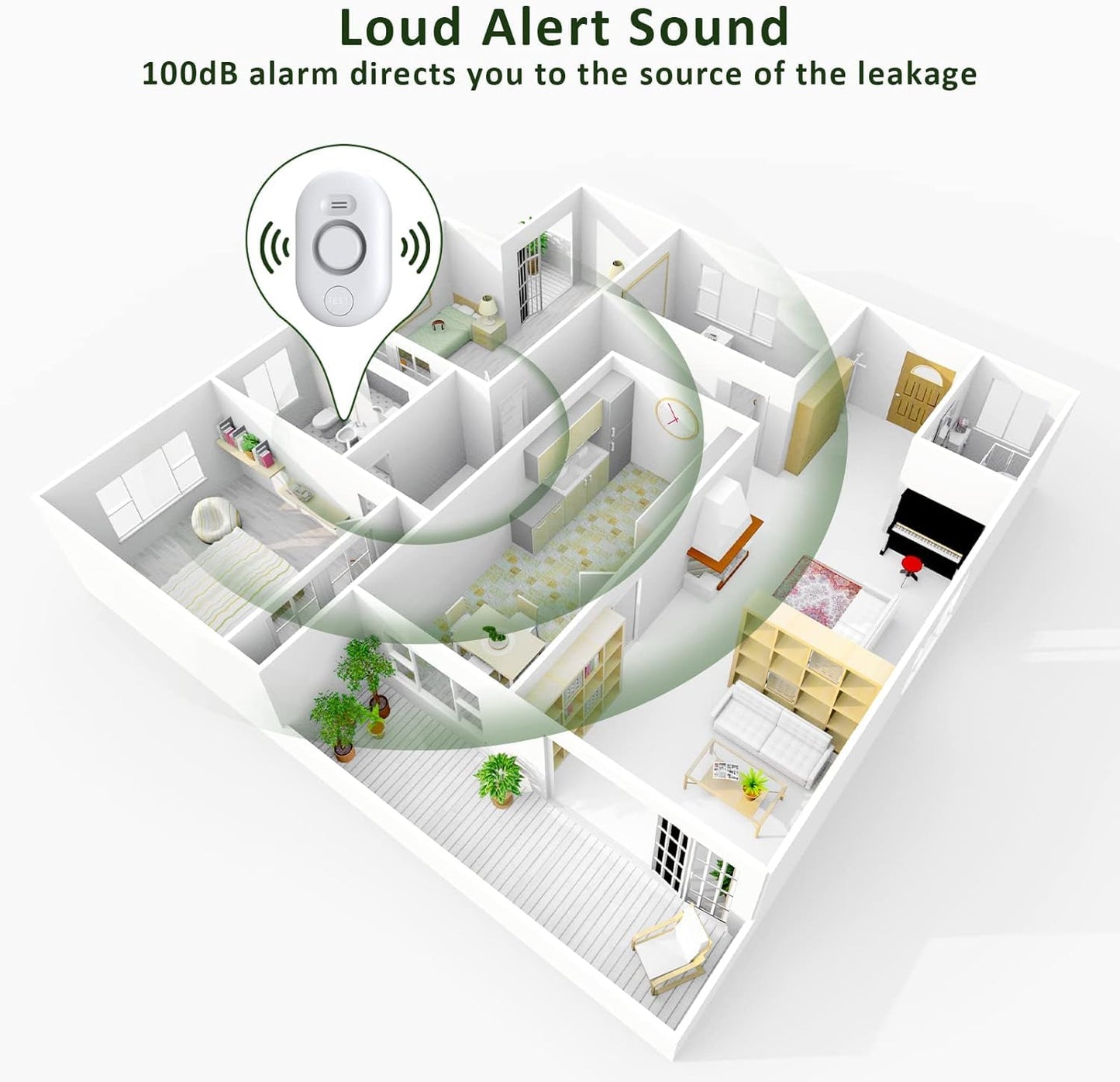 Water Leak Detector Sensor Alarm: Home Water Flooding Monitor Smart Sink Overflow Monitoring Adjustable Wet Moisture Alert Pipe Leakage Drip Detection Warning for Basement Floor