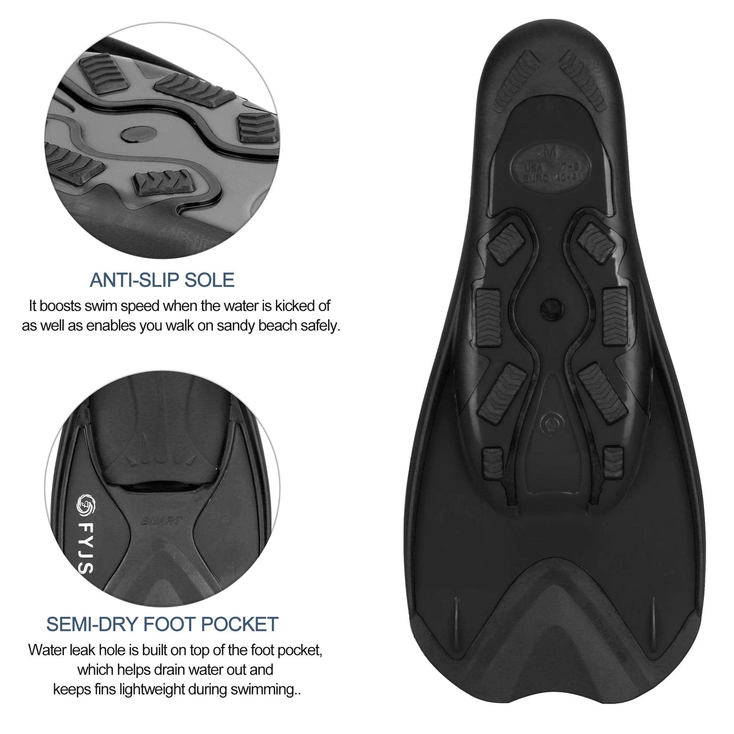 FYJS Short Swim Fins with Comfortable Full Foot Pocket Travel-Size for Snorkeling and Scuba Diving