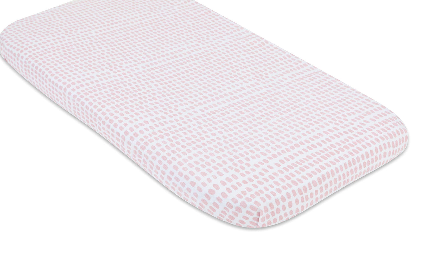 Ely's & Co. Patent Pending Waterproof Bassinet Sheet, No Need for Bassinet Mattress Pad Cover, 2 Pack Mauve Pink Splash & Stripes,for Baby Girl 32" 16"X3"