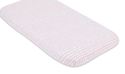Ely's & Co. Patent Pending Waterproof Bassinet Sheet, No Need for Bassinet Mattress Pad Cover, 2 Pack Mauve Pink Splash & Stripes,for Baby Girl 32" 16"X3"