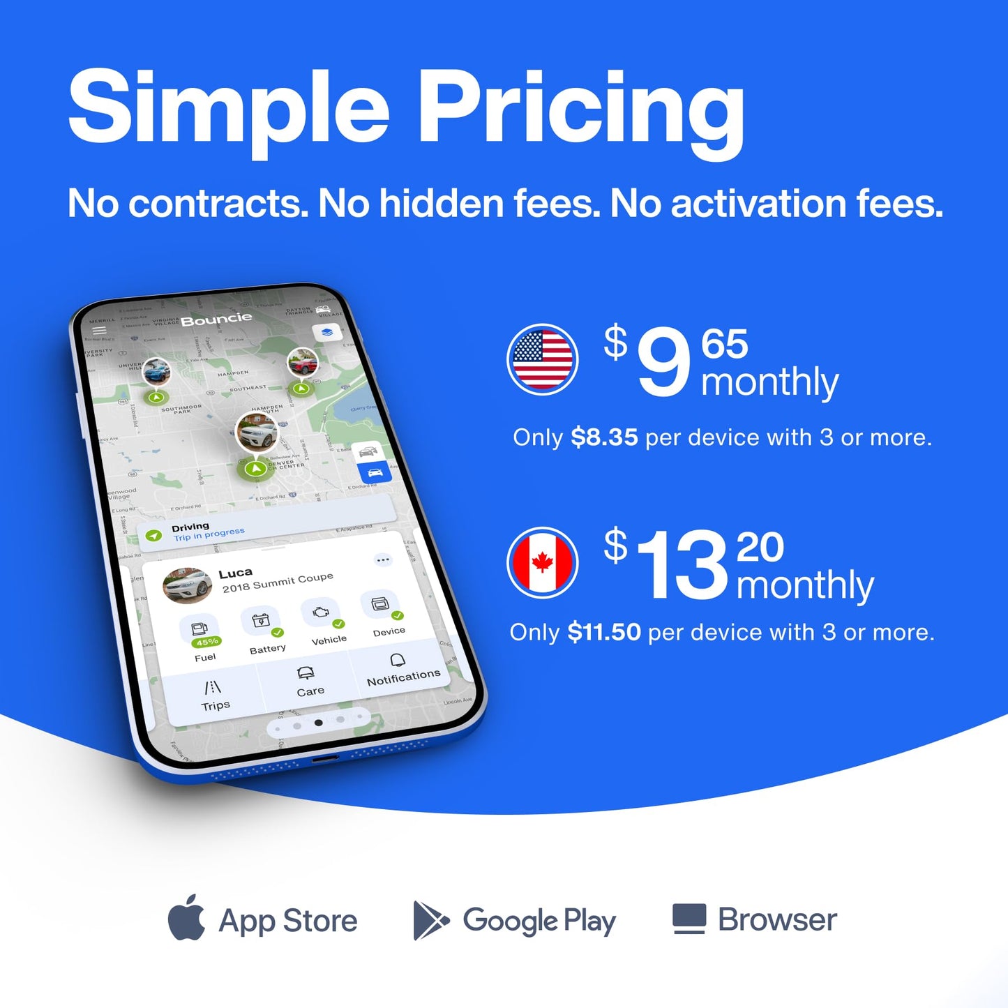 Bouncie GPS Tracker for Vehicles with Real-Time Location, Route History, Speed Monitoring, Geo-Fence & Accident Notifications - for Fleets & Family - Cancel Anytime