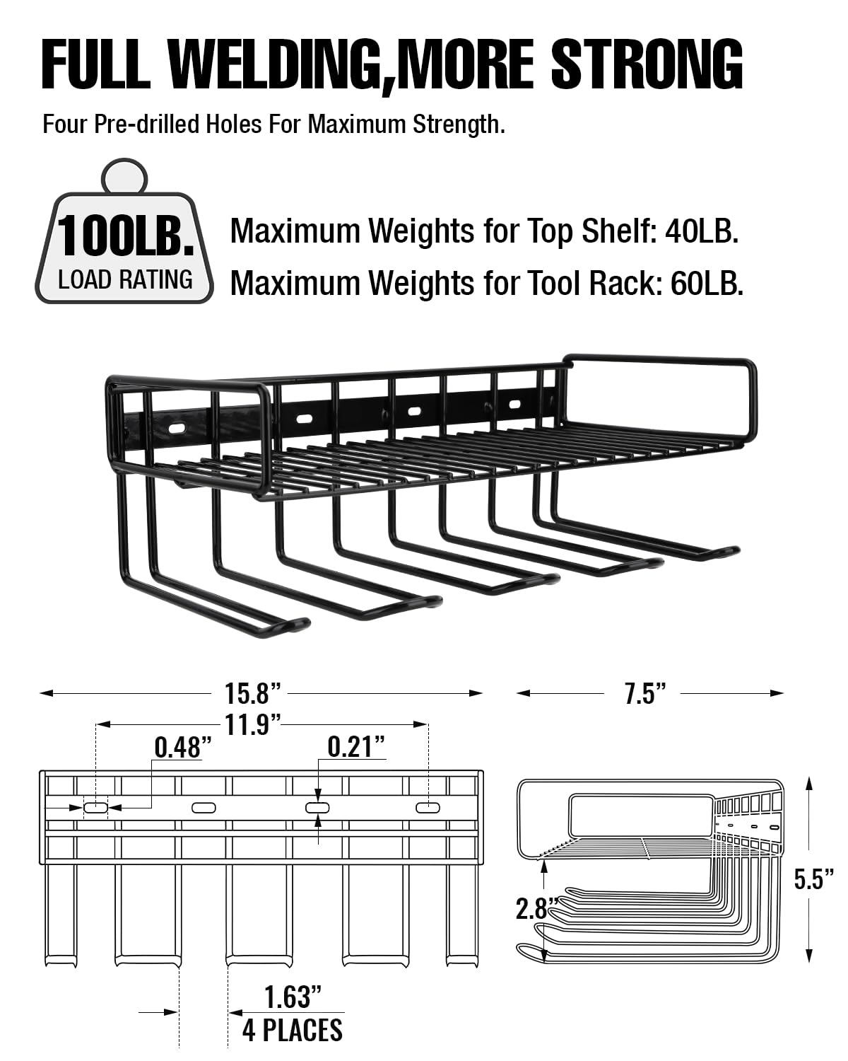 UNITEDPOWER Wall Mounted Power Tool Organizer Holder, Heavy Duty Utility Storage Rack With Shelf for Battery Powered Hand Tools, Workshop, Shed, Garage, Home
