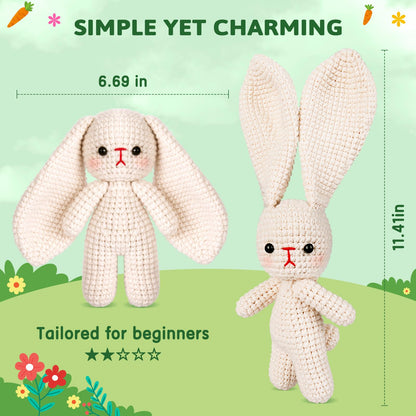 Crochetta Crochet Kit for Beginners, Crochet Starter Kit w Step-by-Step Video Tutorials, Beginner Crochet Kit Knitting Supplies for Adults Kids, Crochet Bunny(40%+ Yarn)