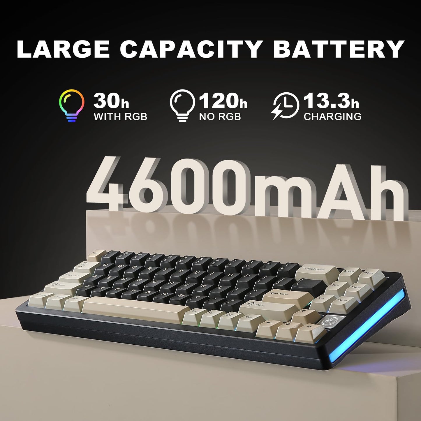 YUNZII AL71 75% Mechanical Keyboard,Full Aluminum CNC,Hot Swappable Gasket,2.4GHz Wireless BT5.0/USB-C Wired,NKRO Programmable RGB Backlight Creamy Typing for Win/Mac(Black,Crystal White Switch)