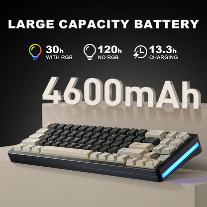 YUNZII AL71 75% Mechanical Keyboard,Full Aluminum CNC,Hot Swappable Gasket,2.4GHz Wireless BT5.0/USB-C Wired,NKRO Programmable RGB Backlight Creamy Typing for Win/Mac(Black,Crystal White Switch)