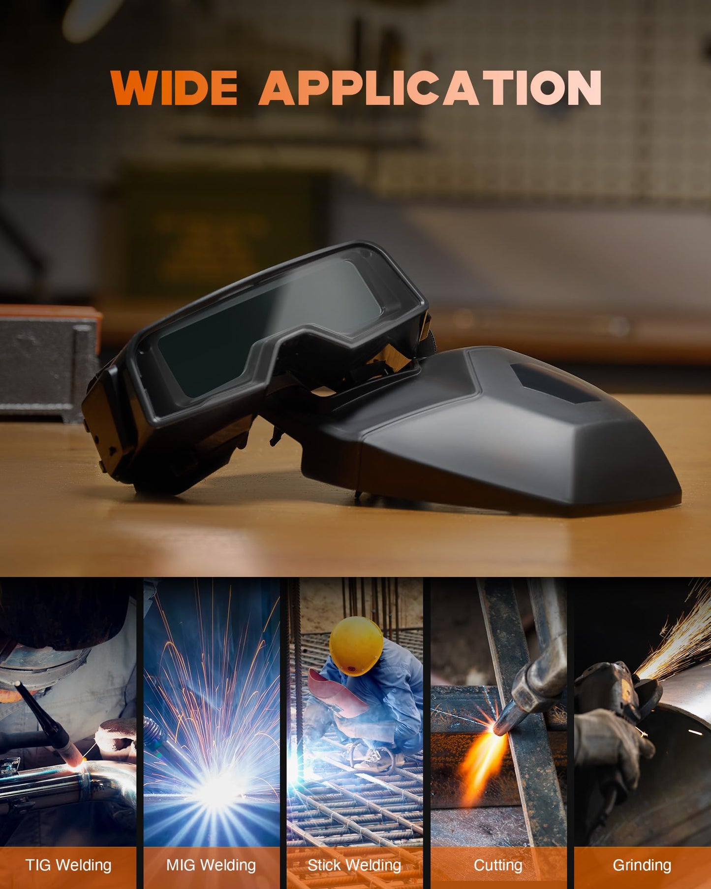 CREWORKS Auto Darkening Welding Goggles, Safety Glasses for Men With Wide Shade 4/5-9/9-13, Eye Protection Mask Helmet for Grinding Plasma Cutting TIG MIG Arc, Black