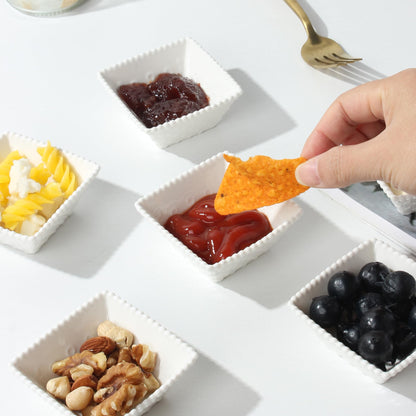 UIBFCWN 12Pack Ceramic Dip Bowls Set, 2.3oz White Dipping Sauce Bowls/Dishes for Tomato Sauce, Soy Sauce Dish, Square Side Dishes, Mini Appetizer Plates for Condiment