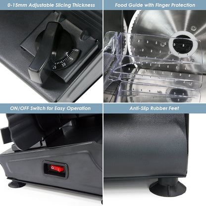Elite Gourmet EMT-625B Ultimate Precision Electric Deli Food Meat Slicer Removable Stainless Steel Blade, Adjustable Thickness, Ideal for Cold Cuts, Hard Cheese, Vegetables & Bread, 7.5”, Black