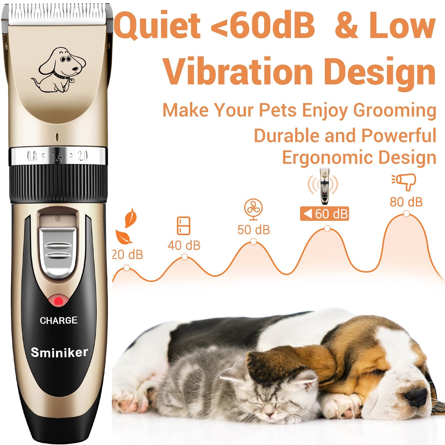 Sminiker Professional Rechargeable Cordless Dogs Cats Horse Grooming Clippers - Professional Pet Hair Clippers with Comb Guides for Dogs Cats Horses and Other House Animals Pet Grooming Kit