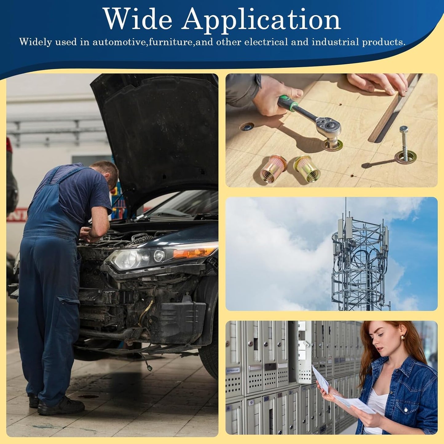 Vifmy 1/4 Rivet Nut, 115Pcs Carbon Steel Zinc Rivet Nuts 1/4-20, 1/4 20 Threaded Insert Rivnut, 1/4 UNC Rivets Nutsert, Flat Head 1/4 x 20 RIV Nuts