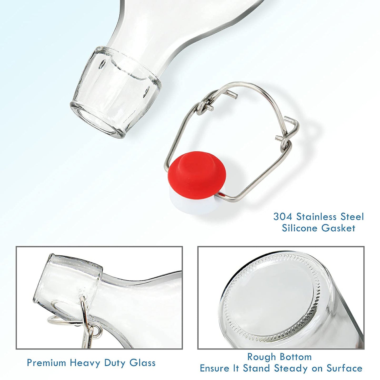 YEBODA 16oz Swing Top Bottles -Glass Beer Bottle with Airtight Rubber Seal Flip Caps for Home Brewing Kombucha,Beverages,Oil,Vinegar,Water,Soda,Kefir (6 Pack) (16 Oz- Set 6 (New))