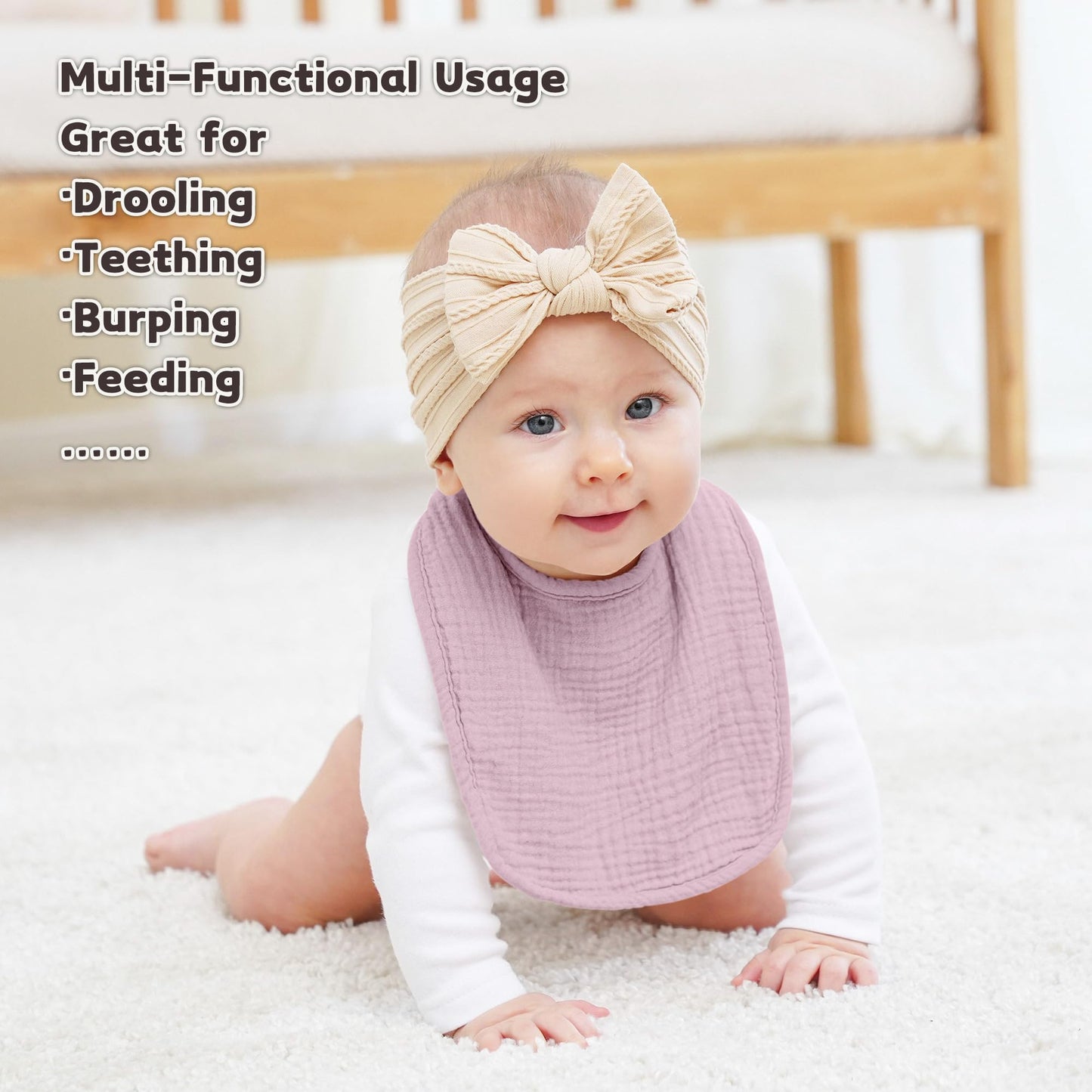 Susurration Muslin Baby Drool Bibs 10Pack Soft Square Adjustable Bandana Bibs for Unisex Baby Girls & Boys (Pink)