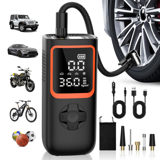 Tire Inflator Portable Air Compressor - 150PSI Cordless Air Pump for Car Tires with Pressure Gauge & LED Light, 3X Faster Inflation Electric Air Compressor for Car Bikes, Motorcycle, Ball