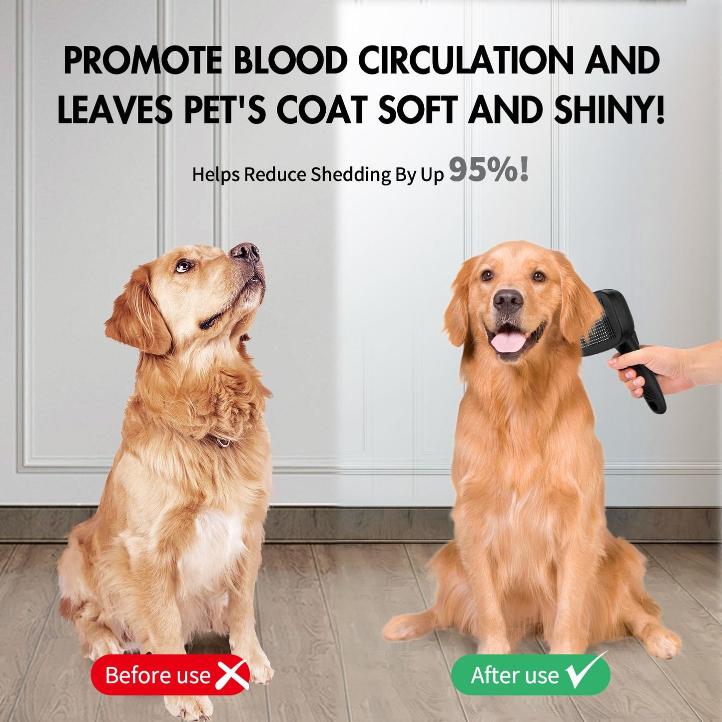 YOYUPETA Dog Self Cleaning Slicker Brush for Shedding, Ideal for Short Long Haired Dogs, Including Cat. Removes Loose Fur, Undercoat, Mats, Tangled Hair. Suit for Large Medium Small Animal, Black