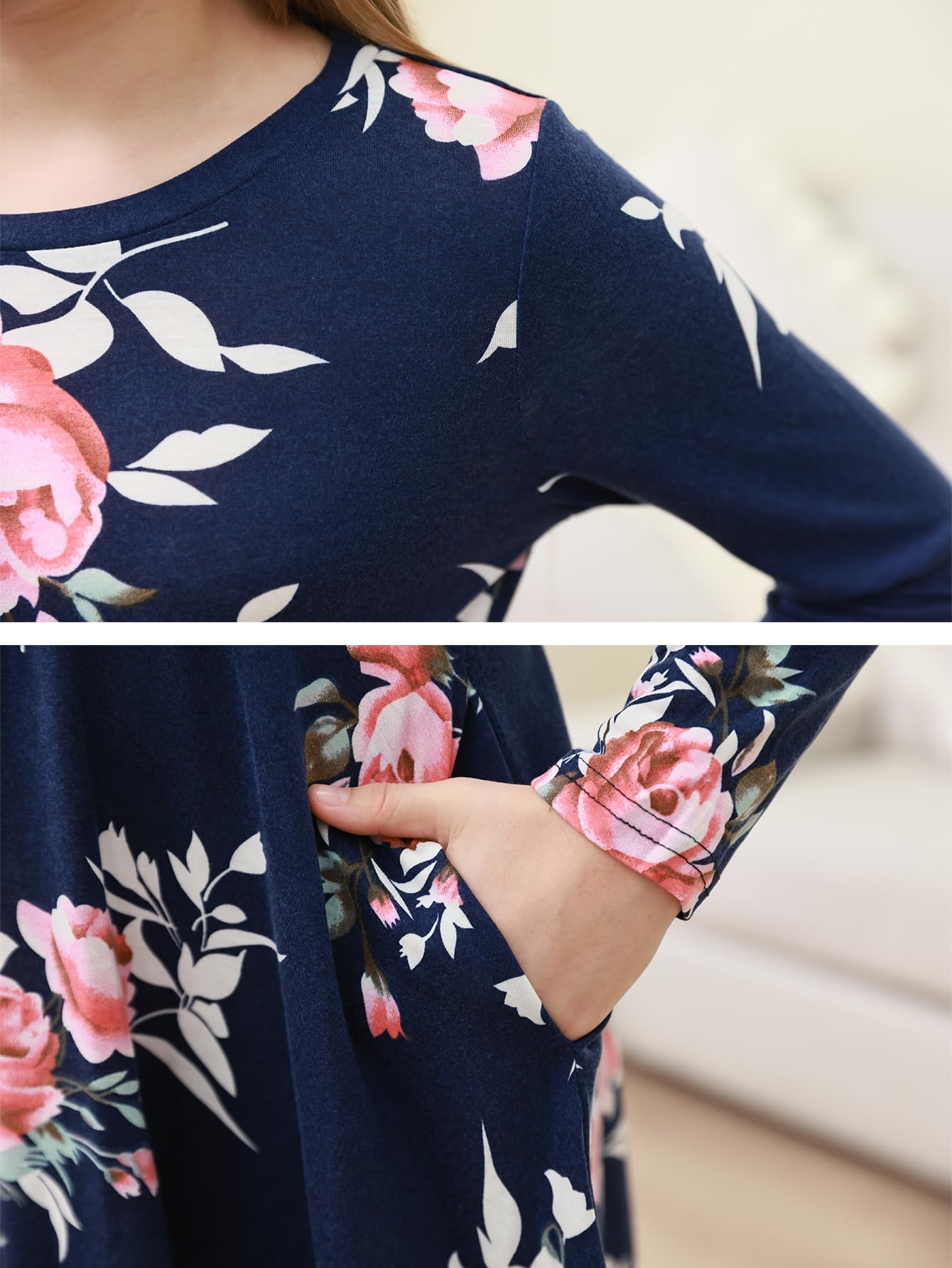 GORLYA Girls Short Sleeve Floral Print Casual Fit and Flare Party Dress with Pockets 4-12 Years (GA1002,10Y,NavyPrint-L)