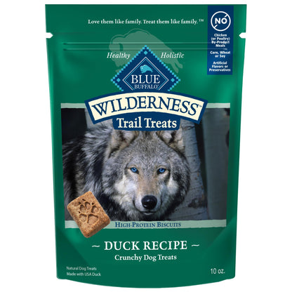 Blue Buffalo Wilderness Trail Treats High Protein Grain Free Dog Biscuits Crunchy Dog Treats, Duck Recipe, 10-oz Bag